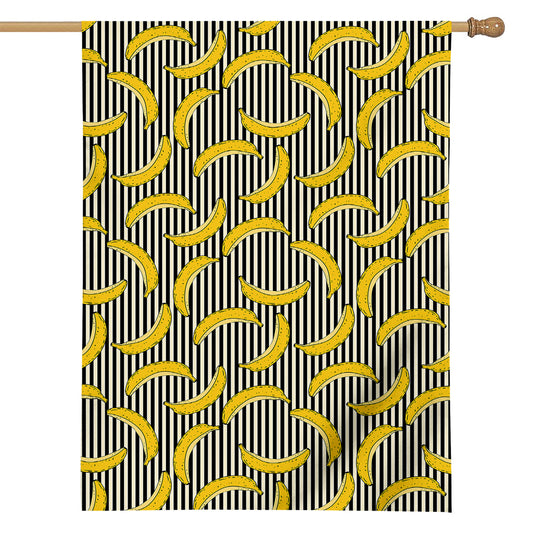 Black Striped Banana Pattern Print House Flag