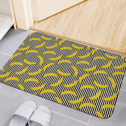 Black Striped Banana Pattern Print Indoor Door Mat
