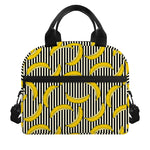 Black Striped Banana Pattern Print Insulated Lunch Bag