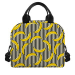 Black Striped Banana Pattern Print Insulated Lunch Bag
