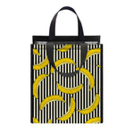 Black Striped Banana Pattern Print Insulated Lunch Tote