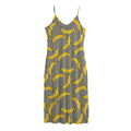 Black Striped Banana Pattern Print Jersey Midi Cami Dress