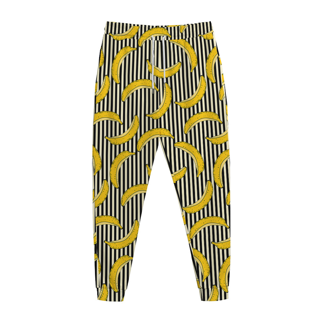 Black Striped Banana Pattern Print Jogger Pants