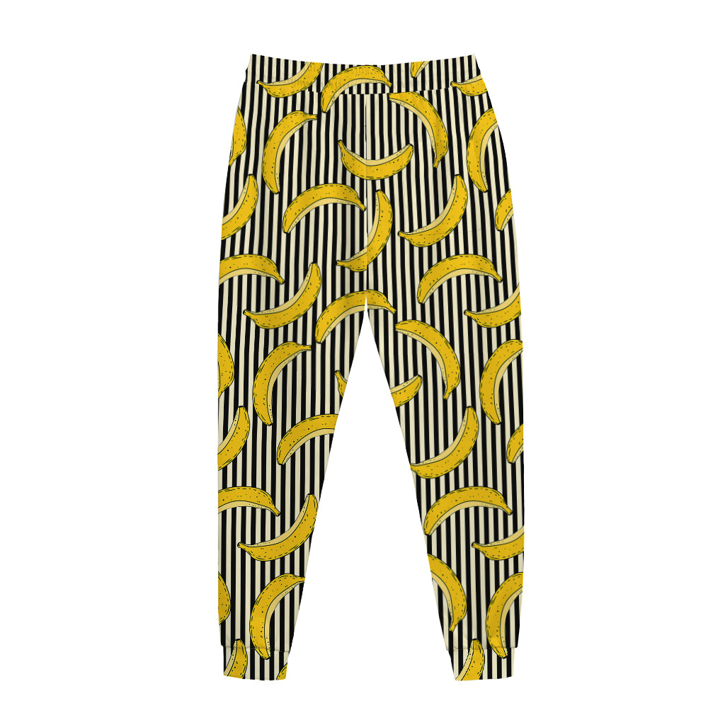 Black Striped Banana Pattern Print Jogger Pants