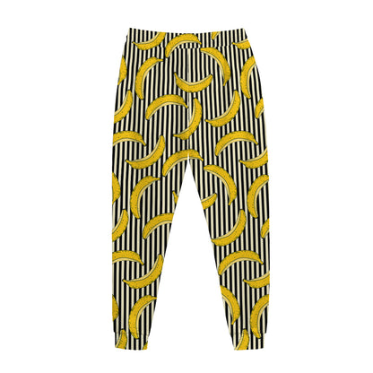 Black Striped Banana Pattern Print Jogger Pants