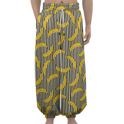 Black Striped Banana Pattern Print Lantern Pants