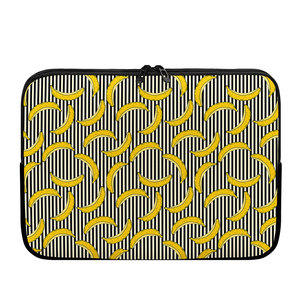 Black Striped Banana Pattern Print Laptop Sleeve