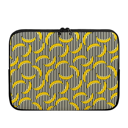 Black Striped Banana Pattern Print Laptop Sleeve