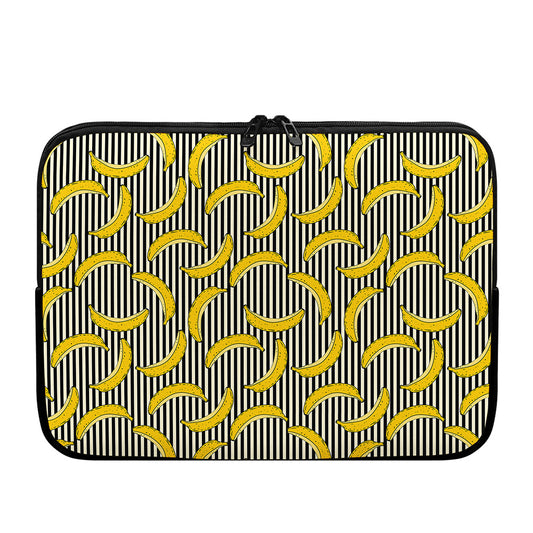 Black Striped Banana Pattern Print Laptop Sleeve