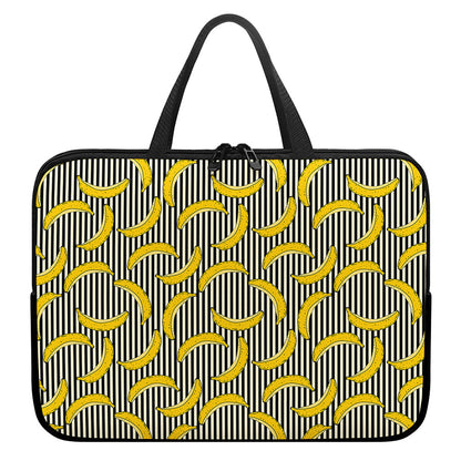 Black Striped Banana Pattern Print Laptop Sleeve With Handle