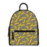 Black Striped Banana Pattern Print Leather Backpack