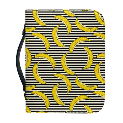 Black Striped Banana Pattern Print Leather Bible Cover