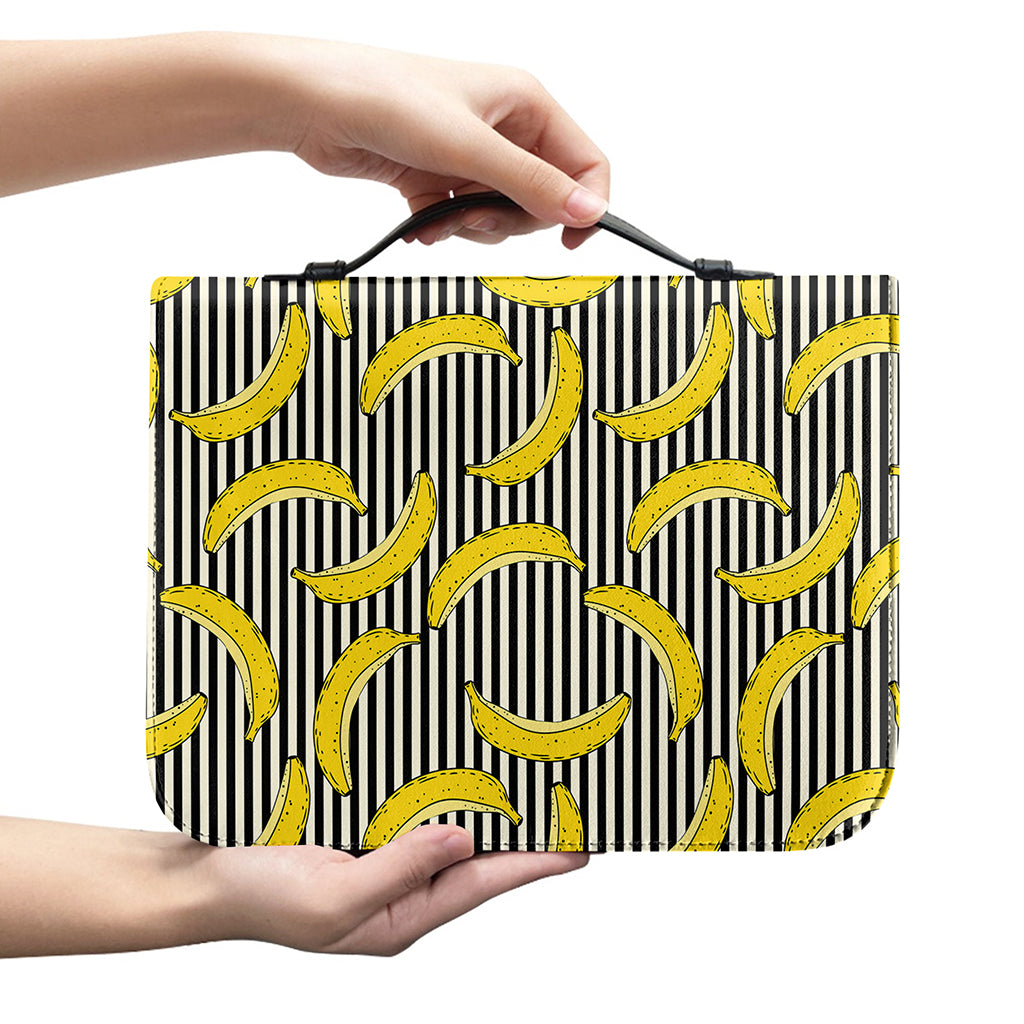 Black Striped Banana Pattern Print Leather Bible Cover