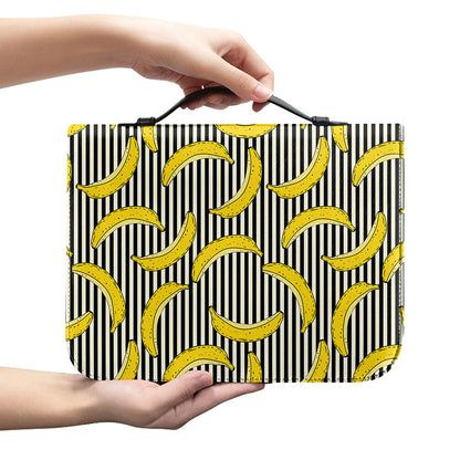 Black Striped Banana Pattern Print Leather Bible Cover