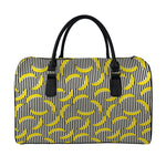 Black Striped Banana Pattern Print Leather Duffle Bag