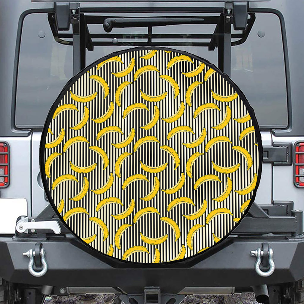 Black Striped Banana Pattern Print Leather Spare Tire Cover