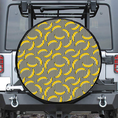 Black Striped Banana Pattern Print Leather Spare Tire Cover