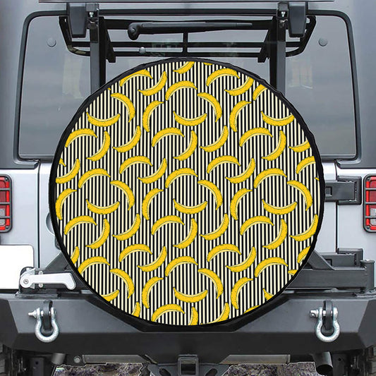 Black Striped Banana Pattern Print Leather Spare Tire Cover