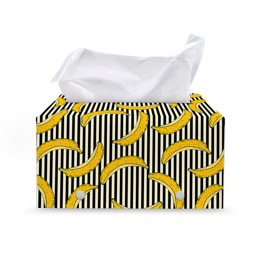 Black Striped Banana Pattern Print Leather Tissue Box Cover