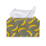 Black Striped Banana Pattern Print Leather Tissue Box Cover