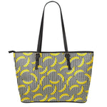 Black Striped Banana Pattern Print Leather Tote Bag