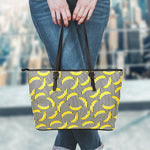 Black Striped Banana Pattern Print Leather Tote Bag