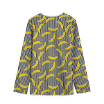 Black Striped Banana Pattern Print Long Sleeve Short Coat