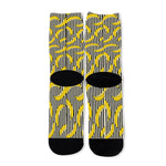 Black Striped Banana Pattern Print Long Socks