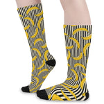 Black Striped Banana Pattern Print Long Socks