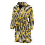 Black Striped Banana Pattern Print Men's Bathrobe