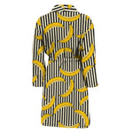 Black Striped Banana Pattern Print Men's Bathrobe