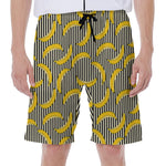 Black Striped Banana Pattern Print Men's Beach Shorts