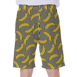 Black Striped Banana Pattern Print Men's Beach Shorts