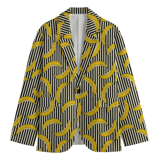 Black Striped Banana Pattern Print Men's Blazer