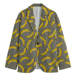 Black Striped Banana Pattern Print Men's Blazer