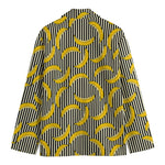 Black Striped Banana Pattern Print Men's Blazer