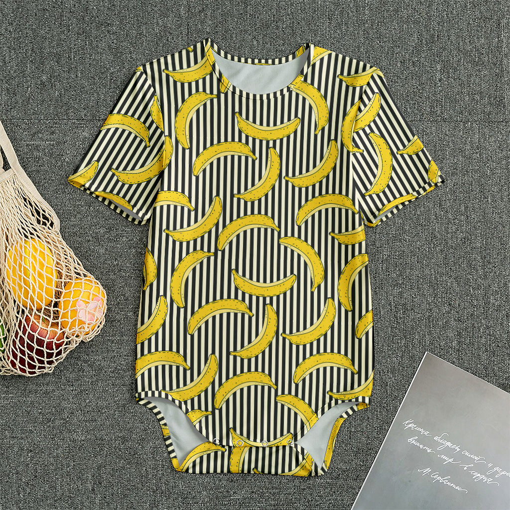 Black Striped Banana Pattern Print Men's Bodysuit