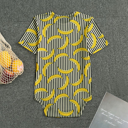 Black Striped Banana Pattern Print Men's Bodysuit