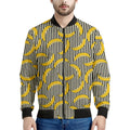 Black Striped Banana Pattern Print Men's Bomber Jacket