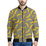 Black Striped Banana Pattern Print Men's Bomber Jacket