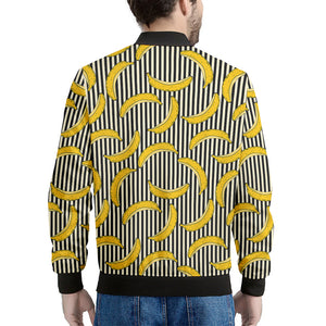 Black Striped Banana Pattern Print Men's Bomber Jacket