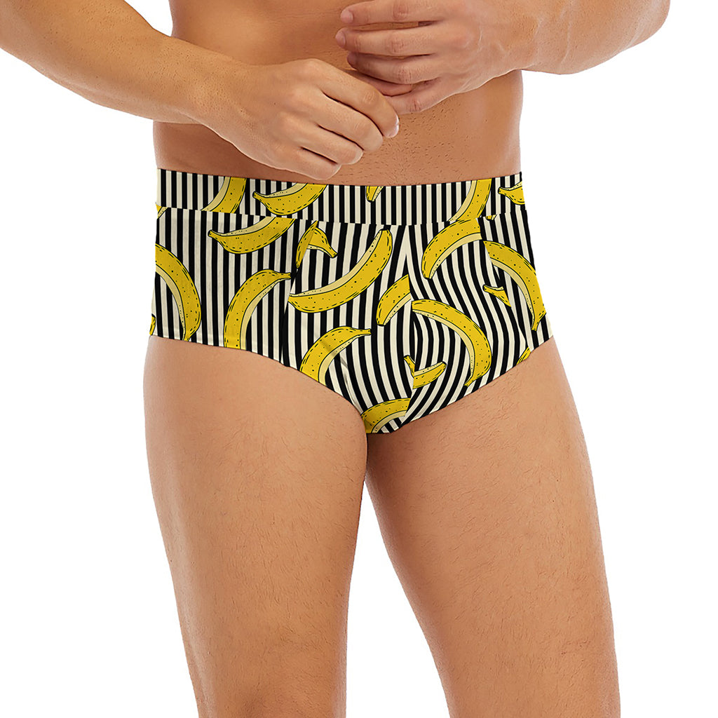 Black Striped Banana Pattern Print Men's Briefs