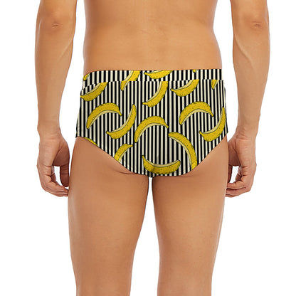 Black Striped Banana Pattern Print Men's Briefs