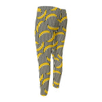Black Striped Banana Pattern Print Men's Compression Pants