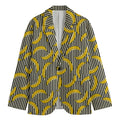 Black Striped Banana Pattern Print Men's Cotton Blazer