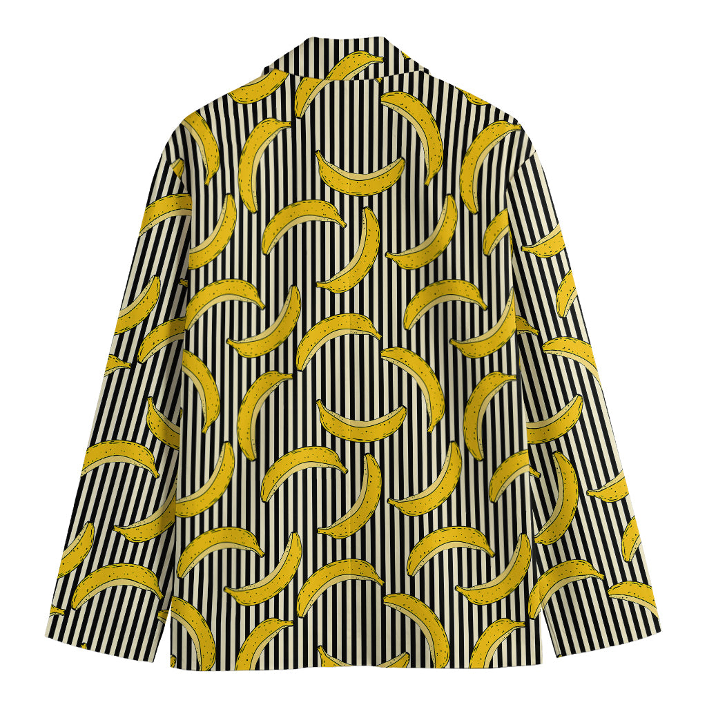 Black Striped Banana Pattern Print Men's Cotton Blazer