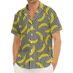 Black Striped Banana Pattern Print Men's Deep V-Neck Shirt