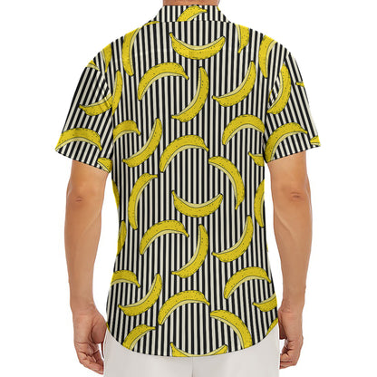 Black Striped Banana Pattern Print Men's Deep V-Neck Shirt