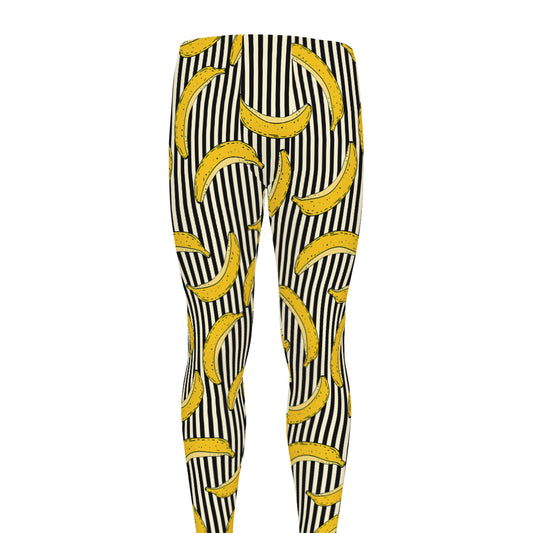 Black Striped Banana Pattern Print Men's leggings