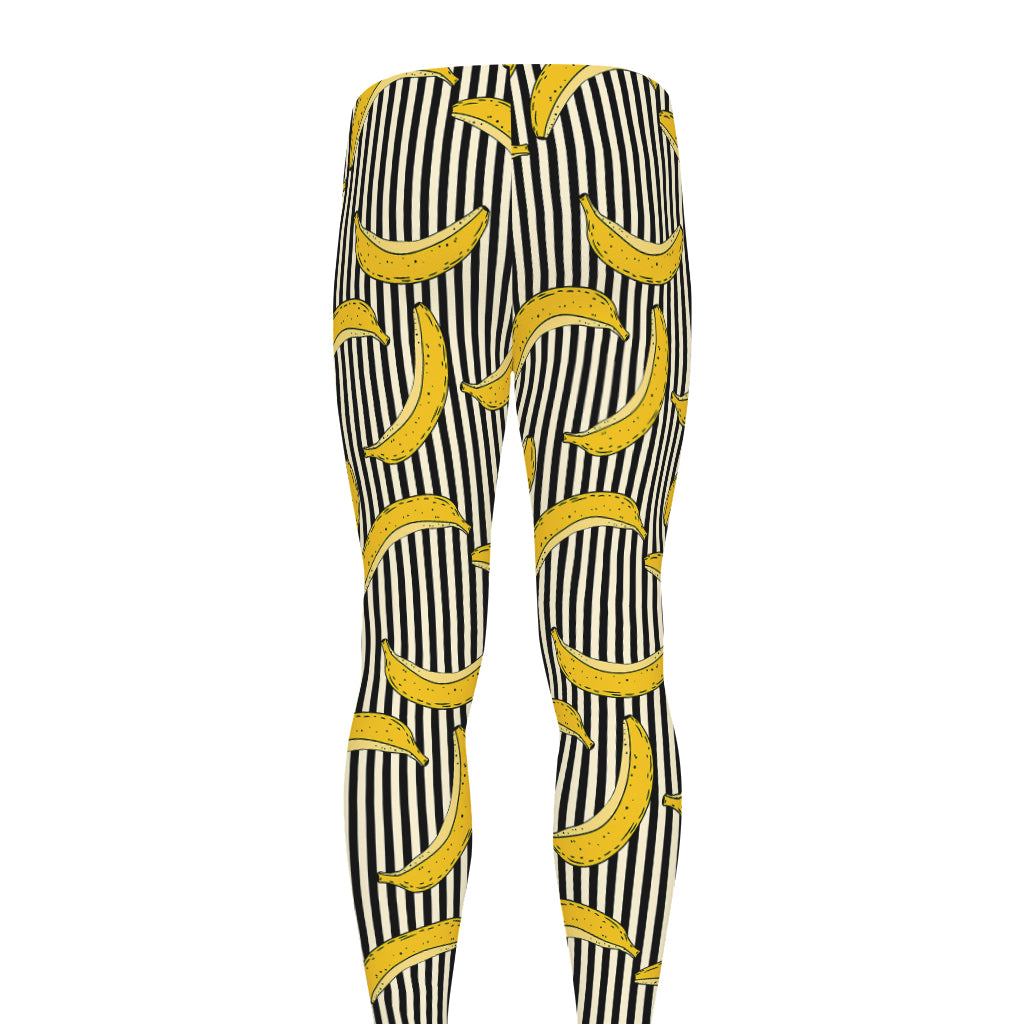 Black Striped Banana Pattern Print Men's leggings